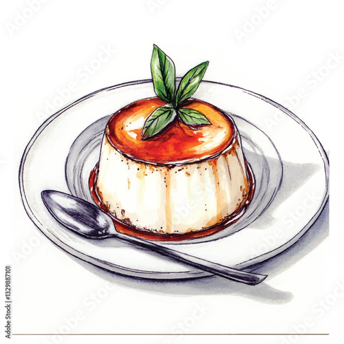 watercolor copic marker concept sketch of Panna Cotta