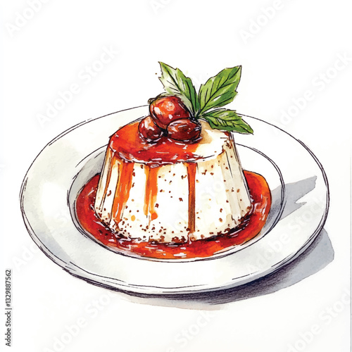 watercolor copic marker concept sketch of Panna Cotta