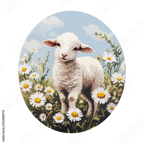 Lamb Surrounded by Easter Flowers