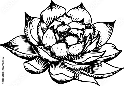 Hand drawn lotus llower vector illustration. black and white lotus flower. Vesak element design