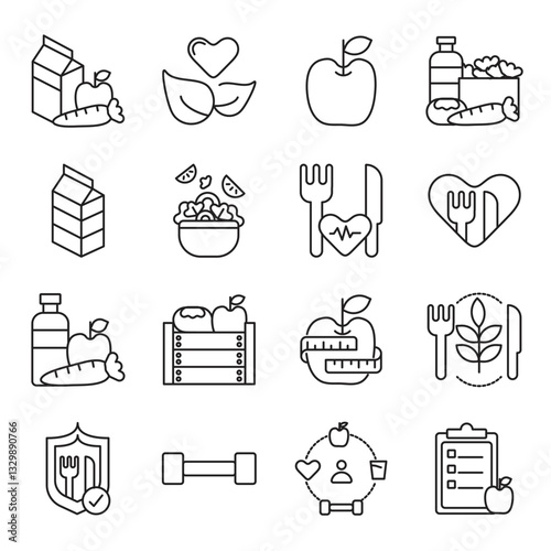 healthy food set of web icons in line style. healthy, food, nutrition, organic, diet and wholesome. Vector illustration