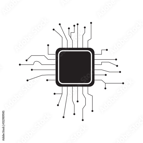 processor, electronic or cpu chip on a circuit board with conductive tracks. A set of line icons related to microprocessors. CPU, processors, memory, motherboard, multi processing system.