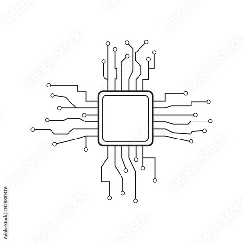 Abstract Technology Background circuit board pattern icons. cpu with circuit board. Ai chip electronics and connected dots. Data tech bg black flat and line motherboard vector Communication concept.