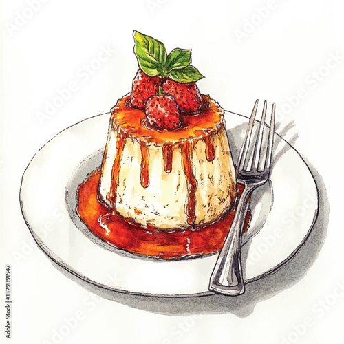 watercolor copic marker concept sketch of Panna Cotta