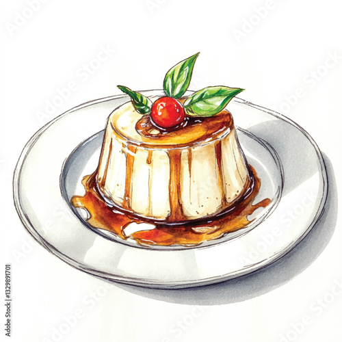 watercolor copic marker concept sketch of Panna Cotta