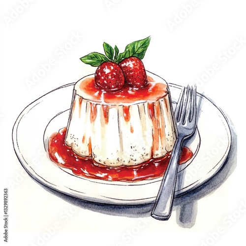 watercolor copic marker concept sketch of Panna Cotta