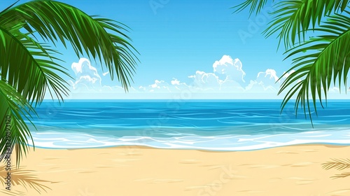 Wallpaper Mural Idyllic Tropical Beach Scene Azure Ocean Palm Fronds and Golden Sand Torontodigital.ca