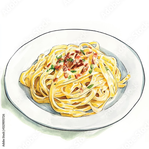 watercolor copic marker concept sketch of Pasta Carbona