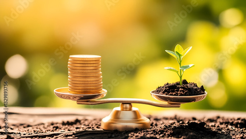 The environment and money are balanced in proportion.