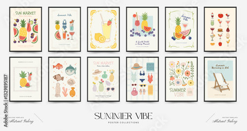 Abstract childlike summer vibe posters template. Modern trendy minimal style. Hand drawn Rounded design for wallpaper, wall decor, print, postcard, cover, template, banner.
