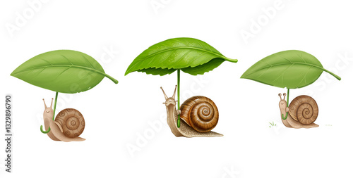 Small Snail Carrying a Tiny Leaf as an Umbrella Image