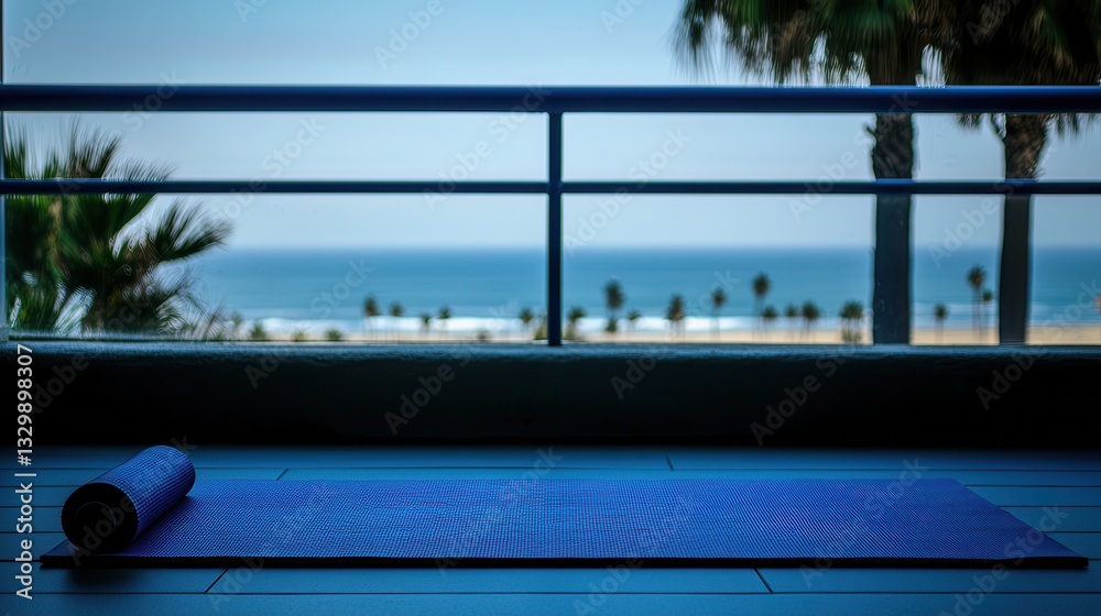 Fototapeta premium Ocean View Yoga Mat Tranquil Exercise Space