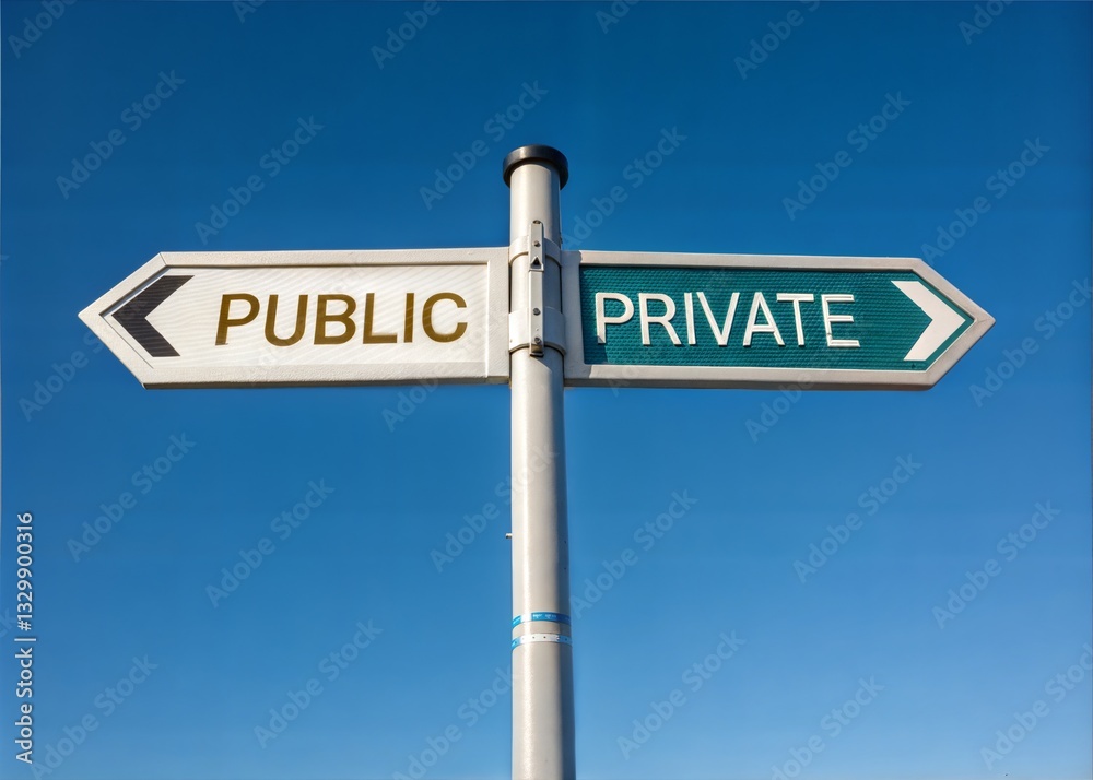 Public or Private? Choice Sign Against a Clear Blue Sky Public or Private? Choice Sign Against a Clear Blue Sky