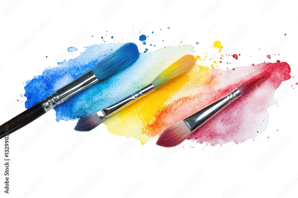 Obraz premium Paintbrushes Create Colorful Watercolor Splashes, Artistic Expression
