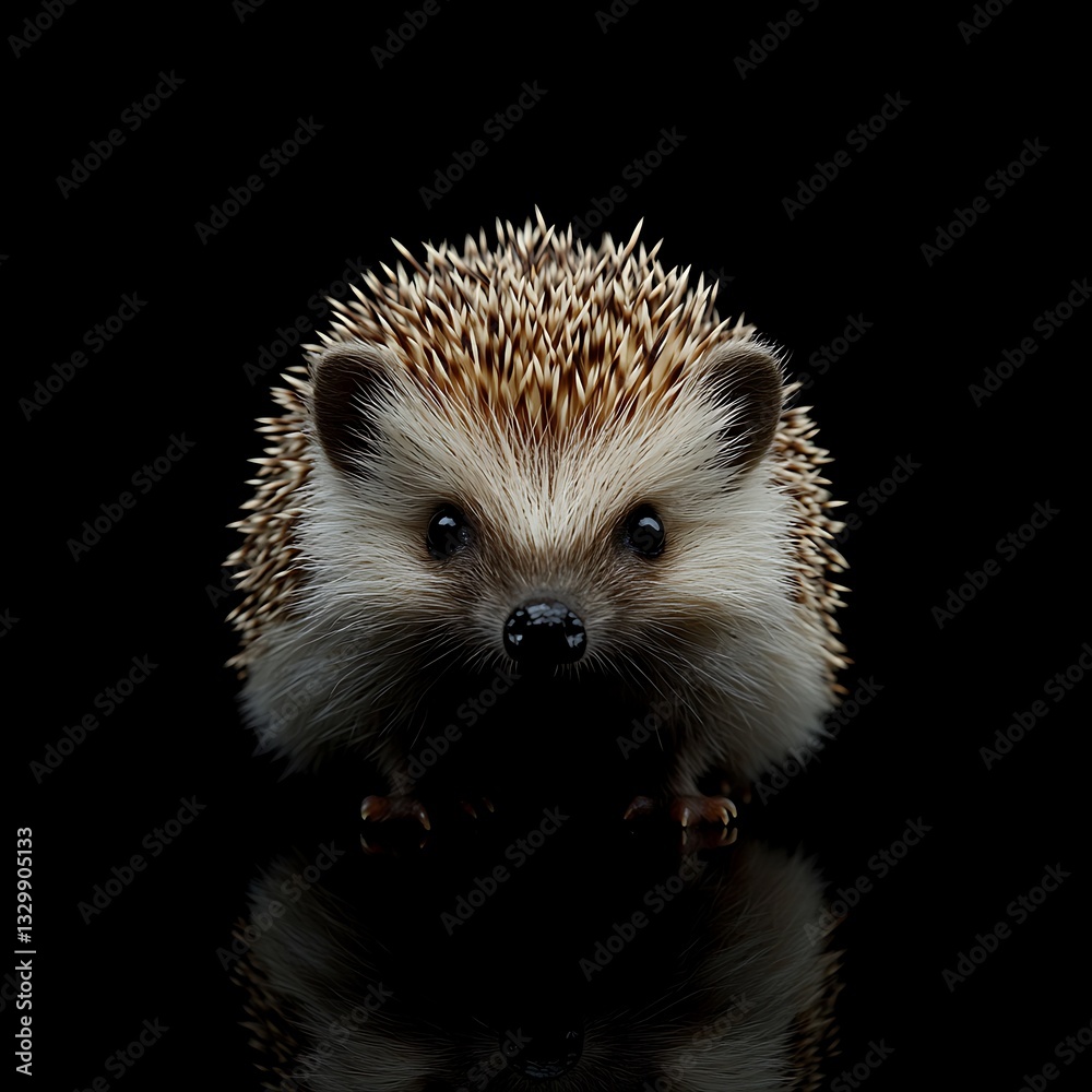 Obraz premium Cute hedgehog on black background.