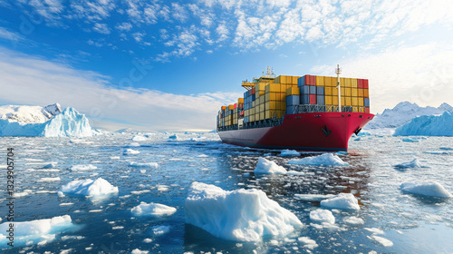 Cargo Ship Navigating Icy Waters