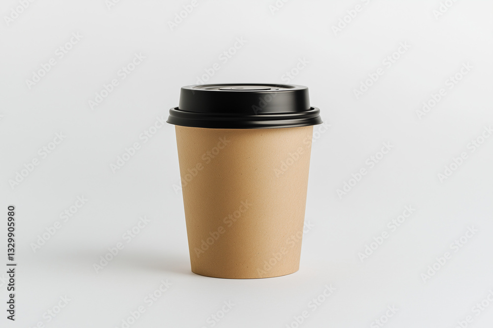 Brown Paper Coffee Cup with Black Lid on White Background Brown Paper Coffee Cup with Black Lid on White Background