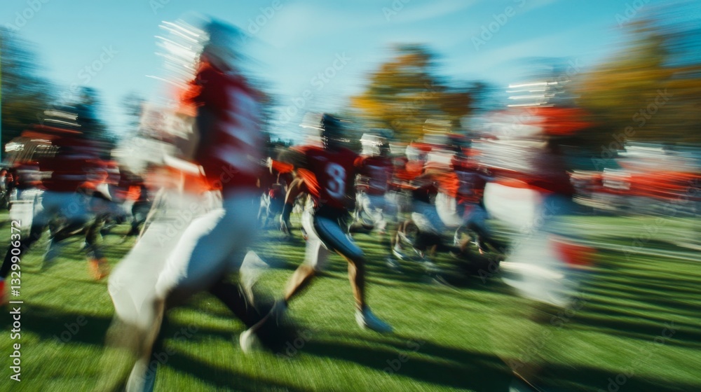 Fototapeta premium Blurred motion effect of players running sports field gigapixel photography outdoor arena dynamic perspective