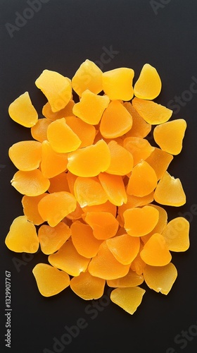 A Heap of Delicious Orange Gummies on a Black Background
