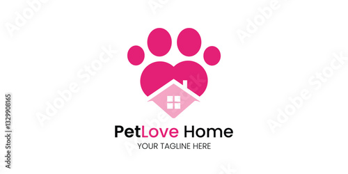 simple and minimalist pet home logo design. logo with a combination of home, love and paw. suitable for pet shops and pet boarding places