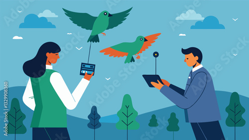 By studying the data from implanted telemetry devices on a group of birds scientists are able to better understand their behavior and inform conservation plans.. Vector illustration