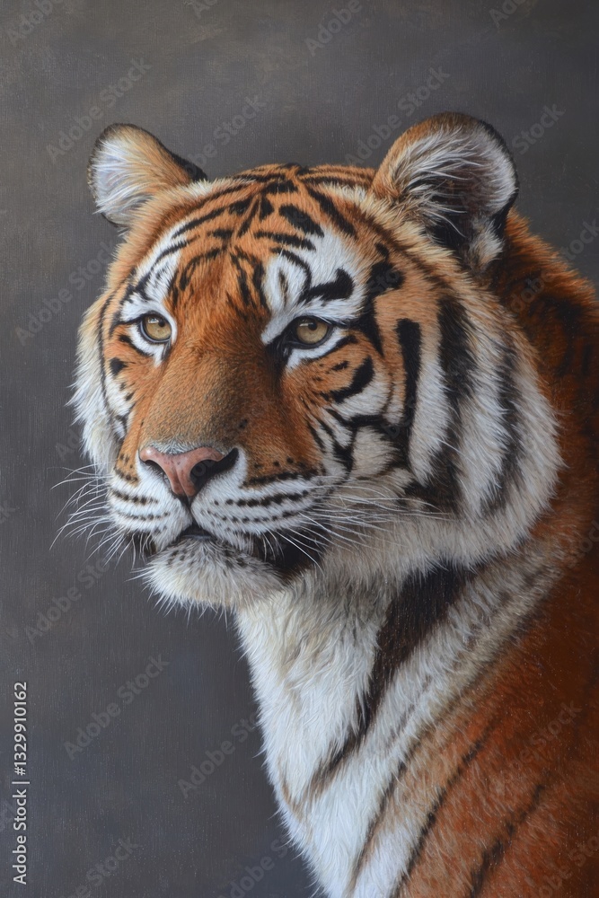 Obraz premium A close-up portrait of extraordinary beauty, capturing the majesty of a tiger with eyes that pierce and stripes that vibrate with life