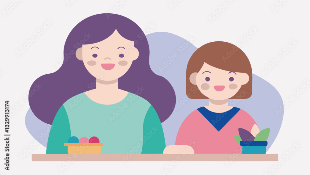 Tender Mother-Daughter Bond: A Sweet Happy Mother's Day Illustration Featuring a Gentle Smile and Shared Moment of Connection, Perfect for Cards, Social Media, and More. Celebrate Tender Mother-Daughter Bond: A Sweet Happy Mother's Day Illustration Featuring a Gentle Smile and Shared Moment of Connection, Perfect for Cards, Social Media, and More. Celebrate