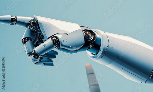 Robotic hand reaching out against a blue background, symbolizing technology