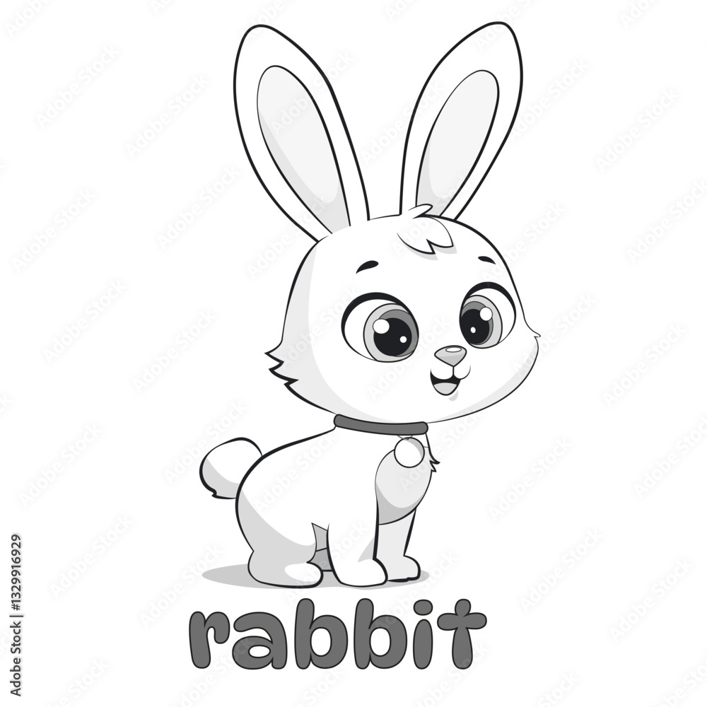 Obraz premium Cute outline vector illustration of a rabbit, based on an AI-generated reference and fully redrawn from scratch in vector format. Perfect for coloring pages, childrens projects, greeting cards, and ed