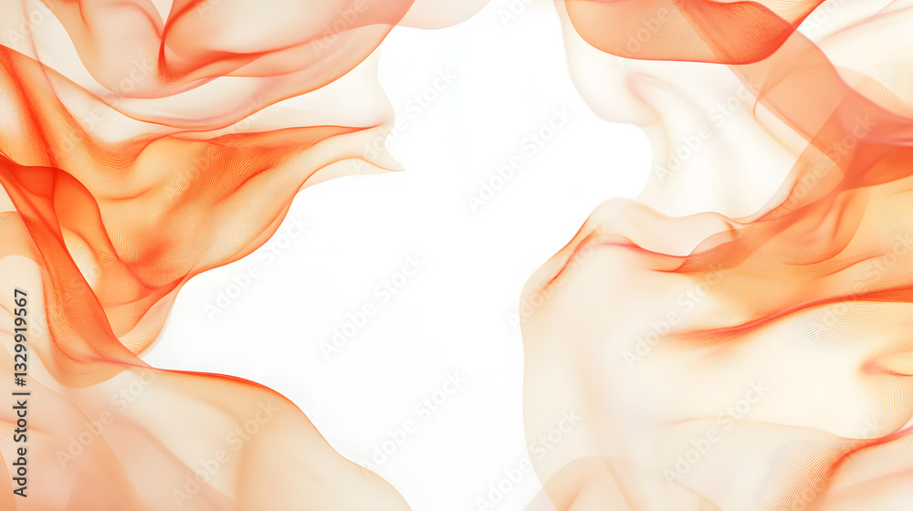Fototapeta premium Abstract Orange Silk Swirls on White Background - Elegant Flowing Fabric Texture