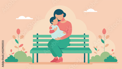 Tender Mother's Day Embrace: A heartwarming flat color illustration of a mother gently cradling her precious newborn, radiating love and joy. Perfect for Mother's Day cards,       