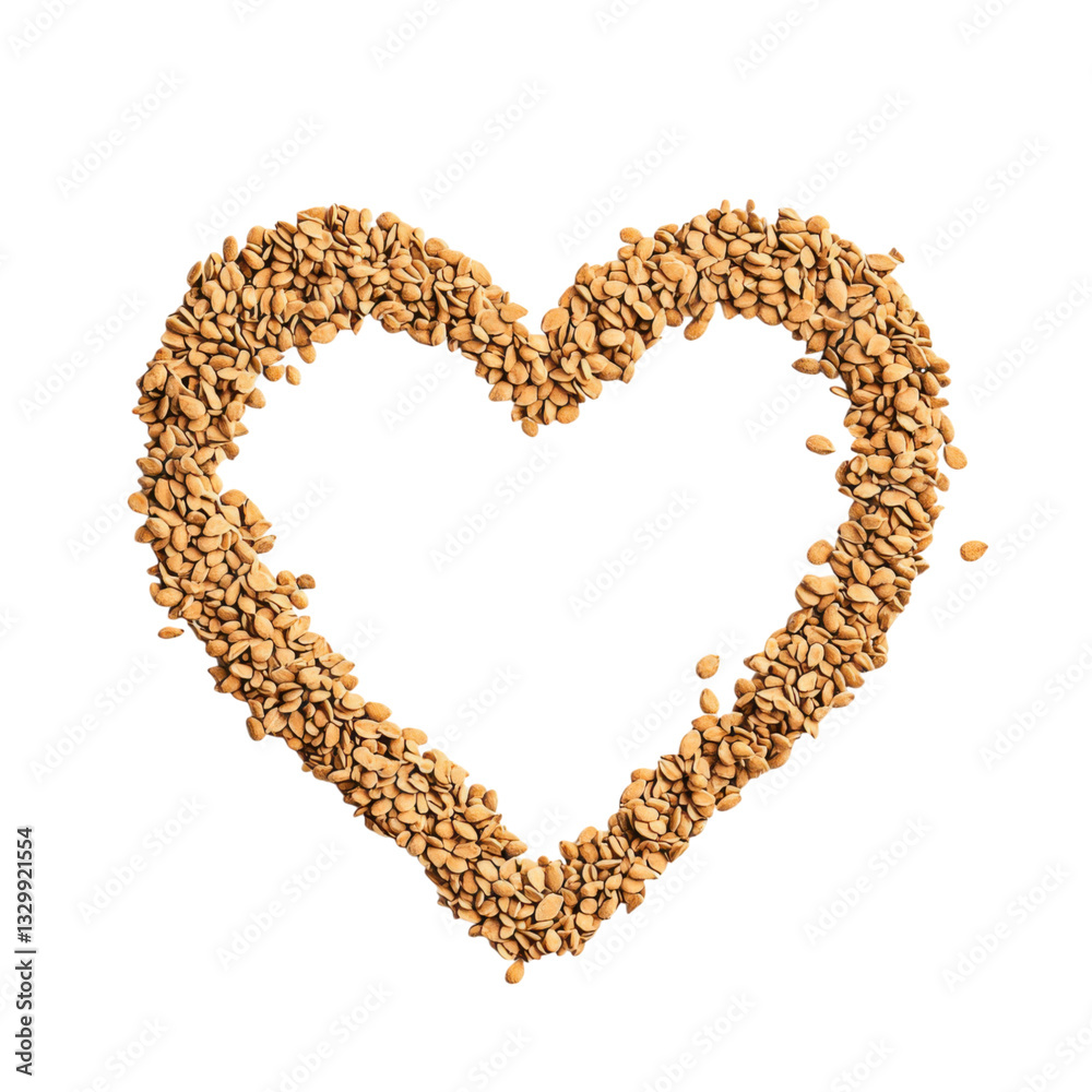 isolated transparent Background. Artistic heart shape made of fine seeds, symbolizing love and nature isolated transparent Background. Artistic heart shape made of fine seeds, symbolizing love and nature