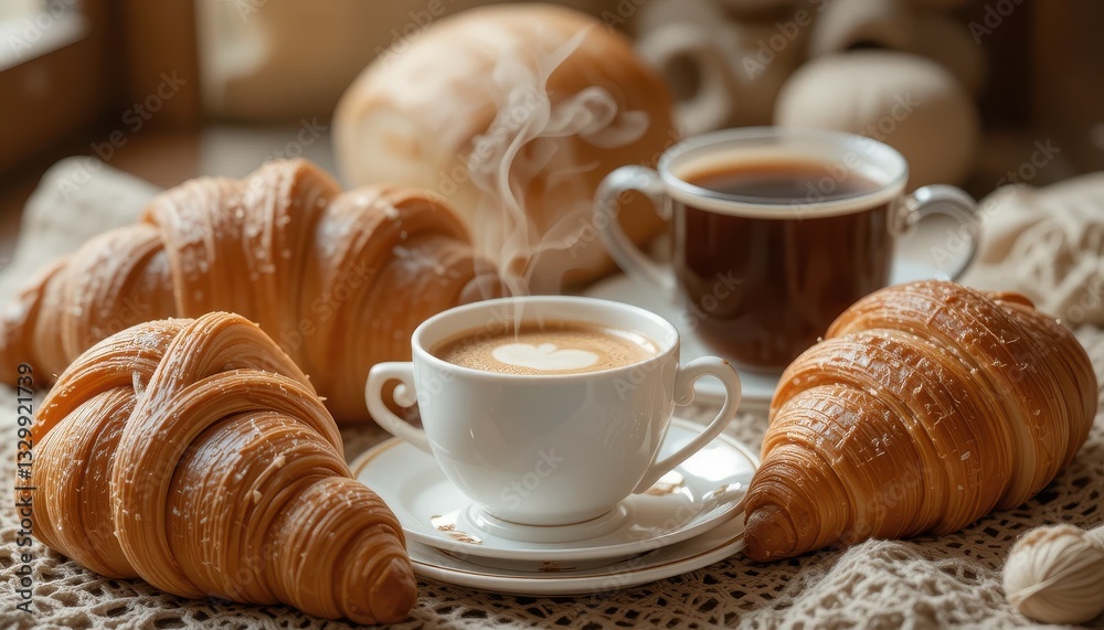 Delicious Buttery Croissants and Aromatic Coffee for a Perfect Morning Breakfast Delicious Buttery Croissants and Aromatic Coffee for a Perfect Morning Breakfast