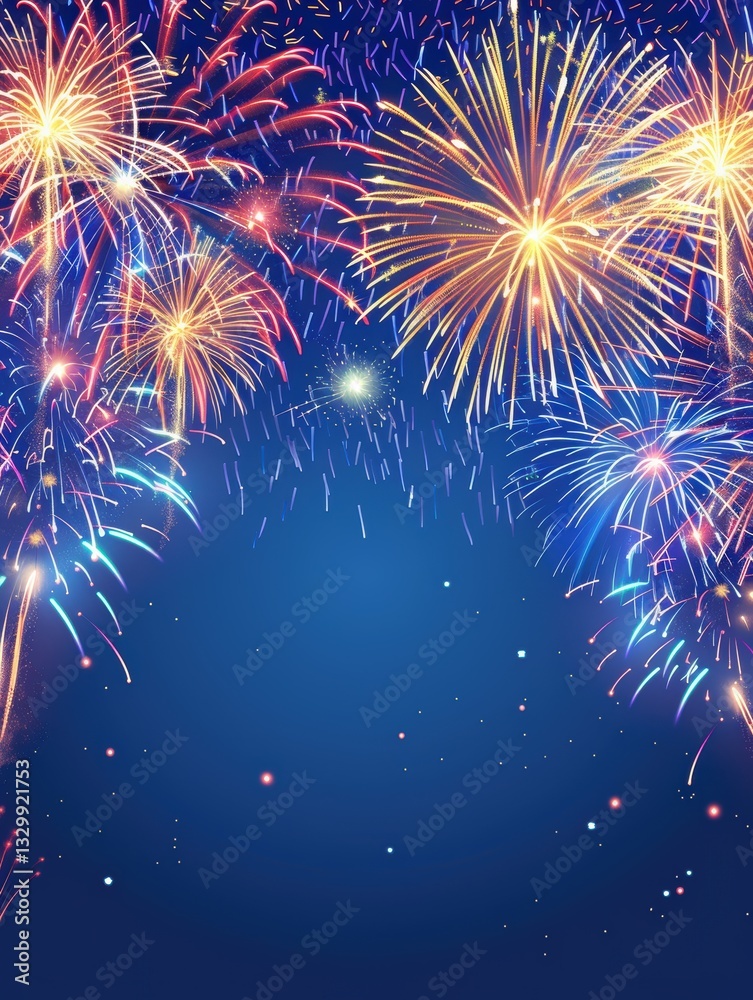 Fototapeta premium Blue background with fireworks in the sky
