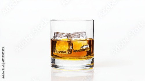 Wallpaper Mural A glass of whiskey with ice cubes on a minimalist white background. isolated on white background. Torontodigital.ca
