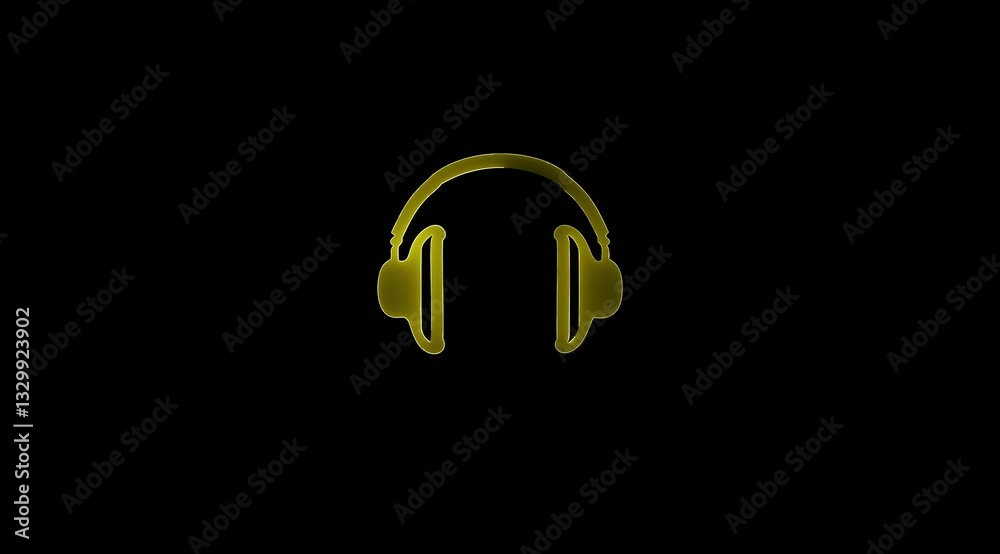 Glowing Headphones icon animation on black color background. Glowing Headphones icon animation on black color background.