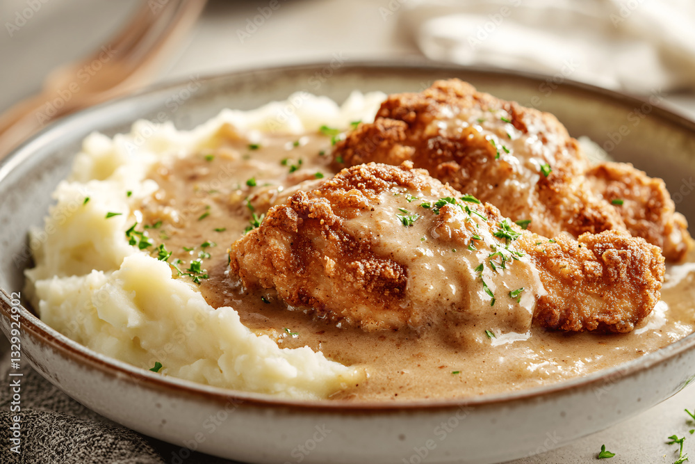 Homemade Pan-Fried Chicken with golden crispy crust and creamy rich gravy Homemade Pan-Fried Chicken with golden crispy crust and creamy rich gravy