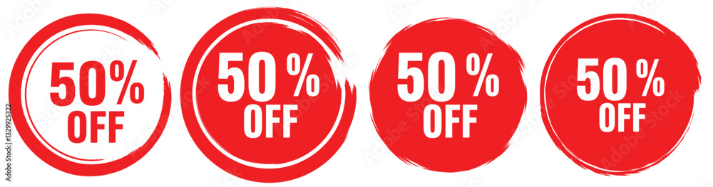 Deals Galore: A collection of eye-catching promotional badges, boldly showcasing a 50% discount offer to entice shoppers with irresistible savings. Deals Galore: A collection of eye-catching promotional badges, boldly showcasing a 50% discount offer to entice shoppers with irresistible savings.