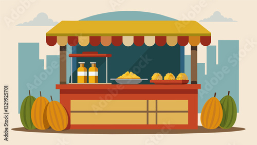 The scent of freshly grilled corn fills the air as you enter the lively Venezuelan arepa bar buzzing with chatter and the sound of Latin music.. Vector illustration