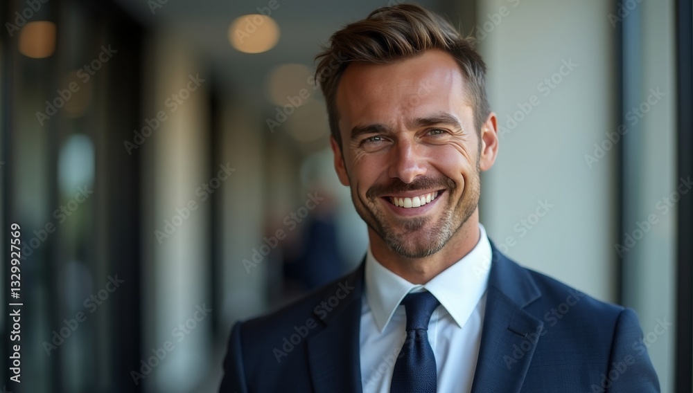 handsome businessman in formal wear smiling and looking at camera handsome businessman in formal wear smiling and looking at camera