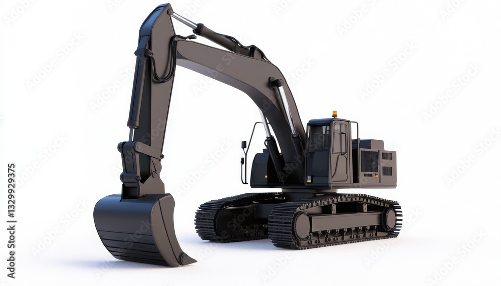 Fototapeta premium This black steel excavator showcases advanced construction machinery design suitable for various projects