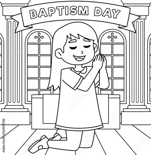 Baptism Day Girl Praying Coloring Page for Kids