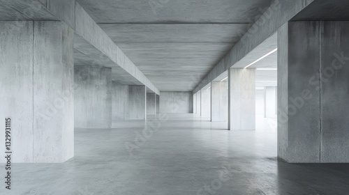 Modern Concrete Interior: Empty Gray Room with Geometric Columns