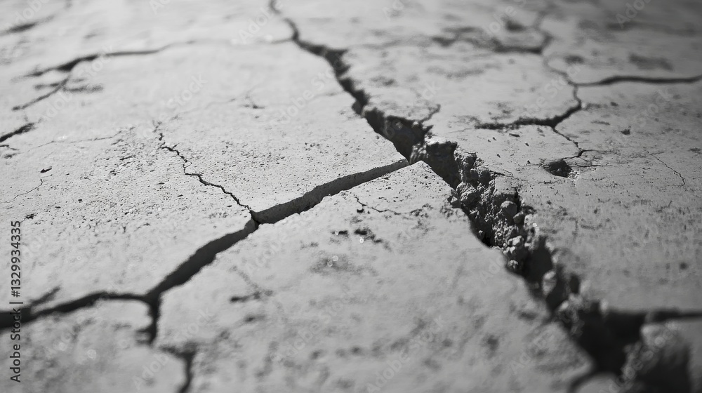 Fototapeta premium Cracked dry ground with intricate patterns, showcasing the effects of drought and environmental changes.