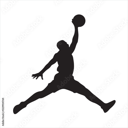 Basketball player performing a slam dunk silhouette
