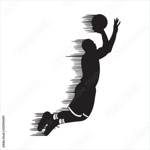 Basketball player performing a slam dunk silhouette
