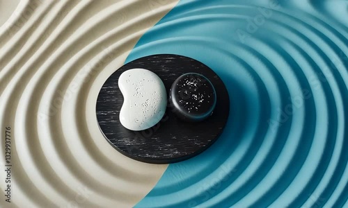 Serene tabletop composition with contrasting textures and colors