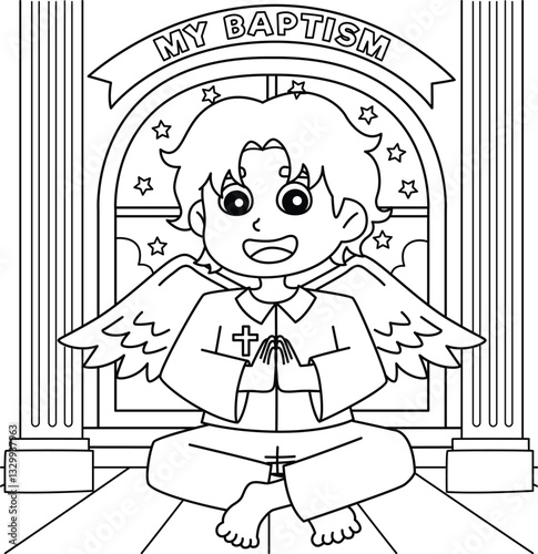 My Baptism Angel Boy Coloring Page for Kids 