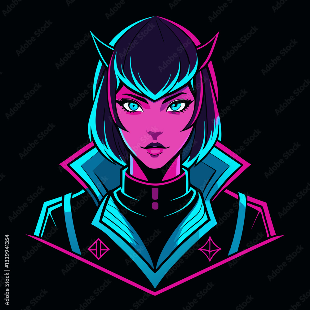 Cyberpunk Woman Anime Character Vector – Neon Glow T-Shirt Design Cyberpunk Woman Anime Character Vector – Neon Glow T-Shirt Design