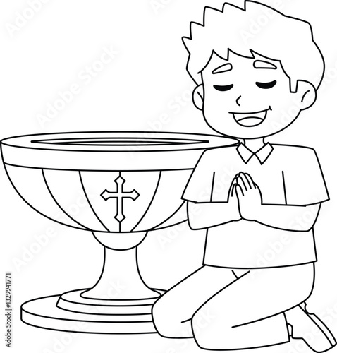 Baptism Boy Praying Isolated Coloring Page 